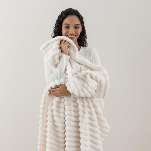 Berkshire Ribbed VelvetLoft® Throw – 330gsm Medium Weight Plush, Extra Soft & Warm Plush Throw Blanket for Bedroom, Couch, Travel – Durable & Easy Care(Goose Egg, Throw Size 50" x 60") - color: Goose Egg, size: Throw (50 in x 60 in)