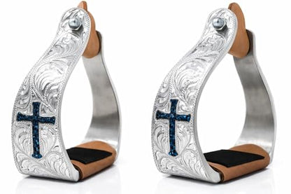 CHALLENGER Horse Horse Saddle Stirrups Western Aluminium Twisted Engraved Rhinestone Cross 51189TR