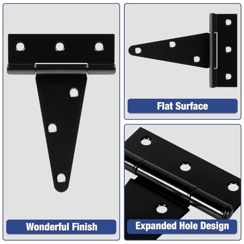 TDCHINGES T Strap Black Gate Door Hinges for Wood Fence Box 4 Pack 4 Inch - size: 4Pack-4inch
