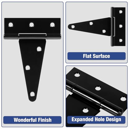 TDCHINGES T Strap Black Gate Hinges 4 Inch for Garden Door Fence 2mm 4 Pack - size: 6Pack-4inch