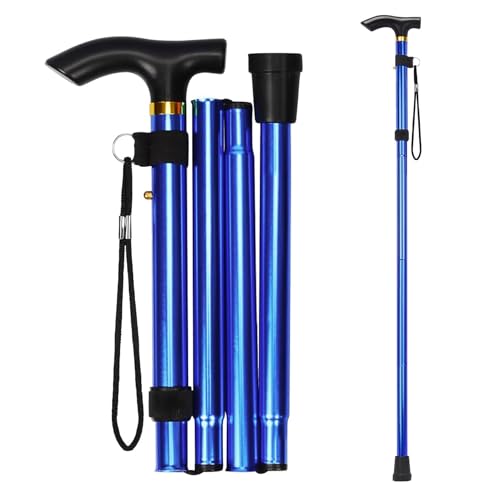 Walking Cane, Folding Cane for Man & Women, Portable Lightweight | 5-Level Adjustable Height, Collapsible Cane for Seniors Balancing Mobility Aid - color: Dark Blue