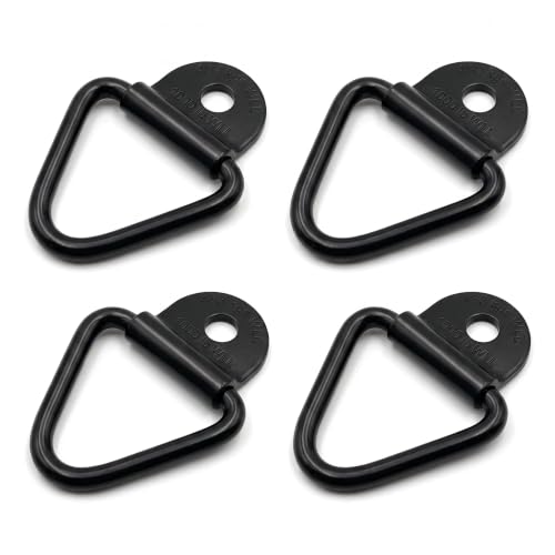 4 PCS Car V Ring Tie Down Anchors, Heavy Duty Metal Bed Tie Down Anchors Rings, V Ring Trailer Tie Down Anchor, Universal Mounting Accessories for Pickup Truck Trucks Trailers (Black)