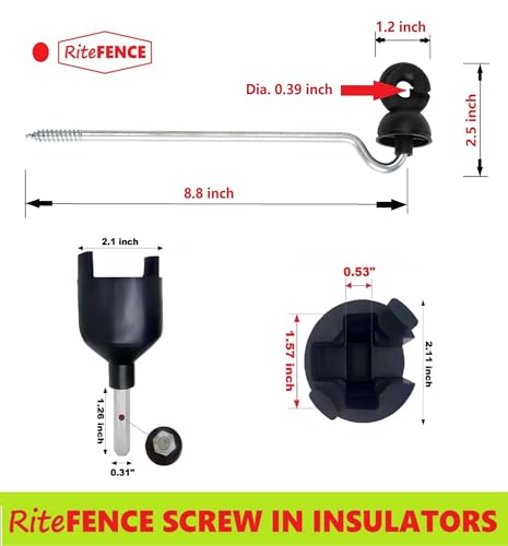 Electric Fencing Offset Long Distance Goose Neck Screw-in Ring Insulator w/8.8 inch Support PK100 with a Free Socket Tool - size: PK100