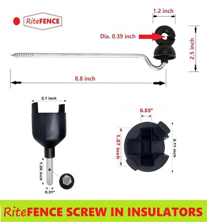 Electric Fencing Offset Long Distance Goose Neck Screw-in Ring Insulator w/8.8 inch Support PK100 with a Free Socket Tool - size: PK100