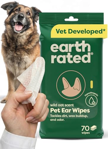 Earth Rated Dog Ear Wipes, Vet Developed, Wild Oat, for Dirt & Wax, 70ct - color: Ear Wipes Wild Oat, size: 70 Grooming Wipes