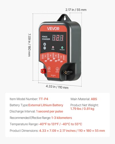 VEVOR Electric Fence Charger, 10kV 3J, AC DC Electric Fence Energizer with LED Indicator, 1.86 Miles Range, Powerful Plug-in Fences Charger, Prevents Wild Animals Intrusion for Livestock Poultry - size: 3J