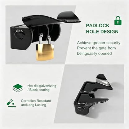 Wall Mount Butterfly Latch 1-3/8" to 1-5/8", Gate Fork Lock - color: Black