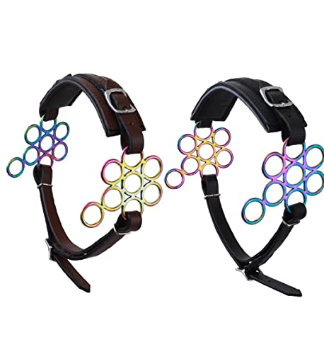 Black/Brown Rainbow Multi Color Hackamore Bitless Horse Bit English Western Adjustable Flower Original Leather Bridle Equestrian Tack (Black)