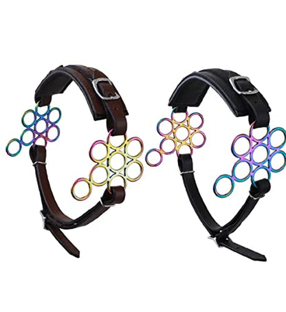 Black/Brown Rainbow Multi Color Hackamore Bitless Horse Bit English Western Adjustable Flower Original Leather Bridle Equestrian Tack (Black)