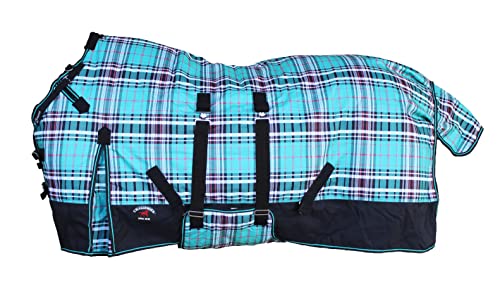 Challenger 1200D Turnout Waterproof Fleece Lined Medium Winter Blanket Teal 596LG - color: Turquoise Tartan, size: 68 inches
