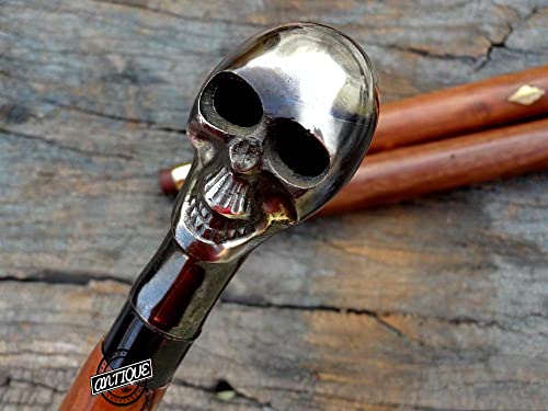 Brass Handle Victorian Telescope Foldable Wooden Walking Stick Cane Ideal Vintage Gift Men Women Father/Mother - style: Skull