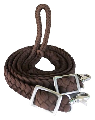 CHALLENGER Roping Knotted Horse Tack Western Barrel Reins Nylon Braided 8 Ft. Purple Snaps 60709 - color: Brown