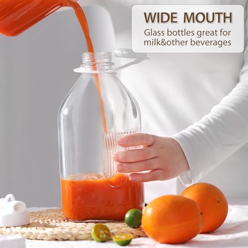 CUCUMI 1 Pack 64 Oz Glass Milk Bottle with Lid | 2 Qt /0.5 Gal Glass Juice Bottles for Almond Milk, Oat/Nut Milk with Exact Scale Lines Handle Extra 1 Silicone Dispenser Cap - color: 1pc-64oz
