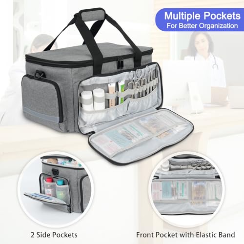 LEFOR·Z Medical Bag Home Health Nurse Bag Empty First Aid Storage Bag with Detachable Divider Medical Supplies Bag for Nursing Student,Therapist,Doctors(Grey) - style: Gray-large