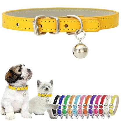 Dog Collars for Small Dogs, PU Leather Puppy Collar with Bells Gold, XXS - color: Gold, size: XXS (5-8 inches)