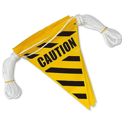 [7''x10''x36ft] "CAUTION" Pennant banner flag Warn of Rooftop, Hazardous Areas, Traffic Control. Marking Construction Sites - Greater Coverage and High Visibility - OSHA 500Lb Rated - style: Yellow Caution