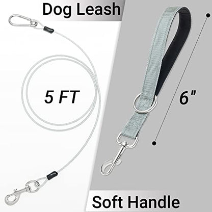 PAWNISAW Chew Proof Dog Leash, 5 FT Dog Tie Out Cable Lead with Handle - color: Silver