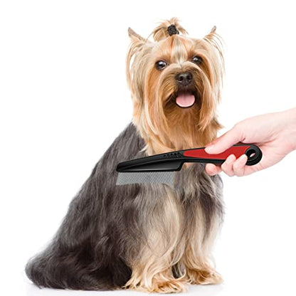 Yumflan 1.0mm Fine Tooth Stainless Steel Flea Comb for Dogs & Cats, Grip | Designed To Remove Fleas, Eggs, Dander, Debris, Glides Smoothly Through The Coat, Gentle On Skin, Built for Daily Grooming