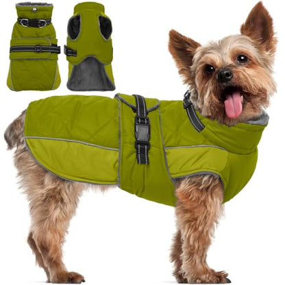 QBLEEV Warm Dog Jacket, Waterproof Dog Winter Coat with Harness - color: Autumn-Fragrance, size: Small