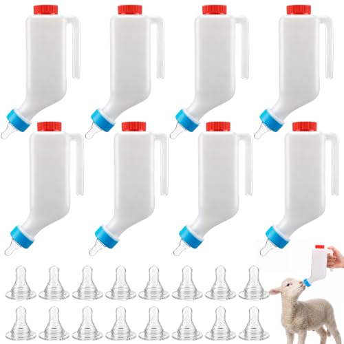 8 Sets Lamb Goat Feeding Bottles with Silicone Nipples, Thickened Heavy Duty Upside Down Hanging with Measurement Marks, Livestock Nursing Bottle for Lamb Goat Fawn Puppies Farm Use (800ml) - size: 1 Count (Pack of 8)