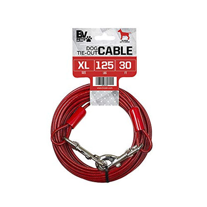 BV Dog Tie Out Cable 30 Feet - Heavy Duty Dog Lead Up to 125 Pounds - Reflective & Rust-Free with Quick Release Swivel Clips & 360° Rotating Clasp - Tangle-Free Dogs Runner for Yard (Red, Single) - color: 125lbs/ 30ft/ Red, style: Single
