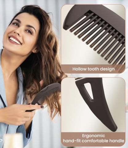 Dandruff Comb Removal Hollow Fine Tooth Scalp Detox Hair Care Tool 1PC | Build Up Flakes Lice Comb, Self Cleaning, Button Release Design, Anti Slip Comb Handle, Scalp Masssage, for Women Men Kids - color: 1PC Brown
