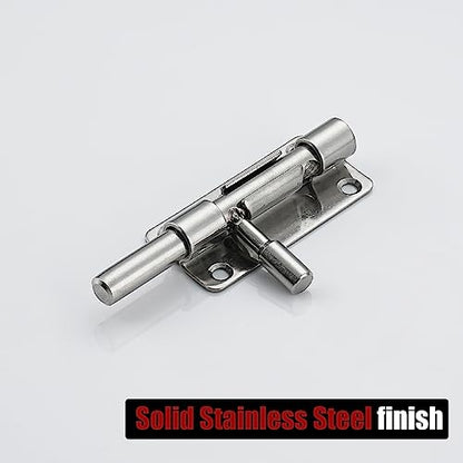 JQK Door Latch Lock Barrel Bolt 4 Inch, 304 Stainless Steel Slide Gate Latches Security Thickened 1.4mm with Padlock Hole, Silver, 2 Pack HBB120-P2 - color: Silver, size: 2 Pack