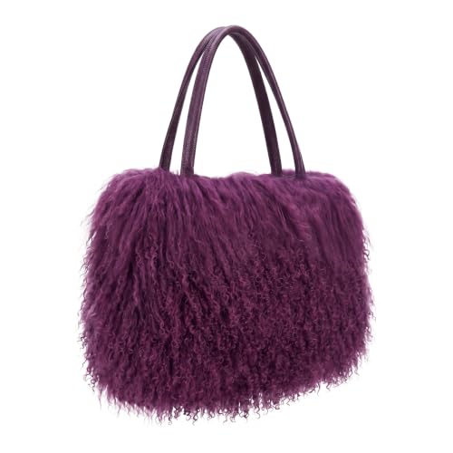 Women Luxury Real Curly Mongolian Lamb Fur Purse - color: Purple