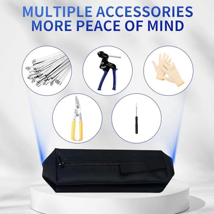 Heavy Steel Cable Tie Tool：Stainless Steel Zip Tie Gun, Metal Tie Wrap Gun Kit, Duty Outdoor Adjustable Fastening Cutting Tie Tool Sets with 100pcs Self-Locking Metal Steel Zip Ties CHUSHUYI