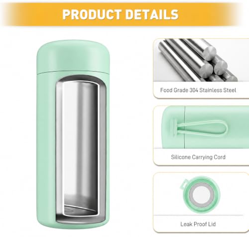 Exllena 8 oz Water Bottles Made of 304 Stainless Steel, Small Water Bottles Double Wall Vacuum Insulation for Hot&Cold Drinks, Water Bottle Purse with Carry Handle - 100% Leakproof(Mint) - color: Mint, size: 8.5 Ounces