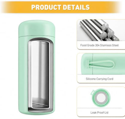 Exllena 8 oz Water Bottles Made of 304 Stainless Steel, Small Water Bottles Double Wall Vacuum Insulation for Hot&Cold Drinks, Water Bottle Purse with Carry Handle - 100% Leakproof(Mint) - color: Mint, size: 8.5 Ounces