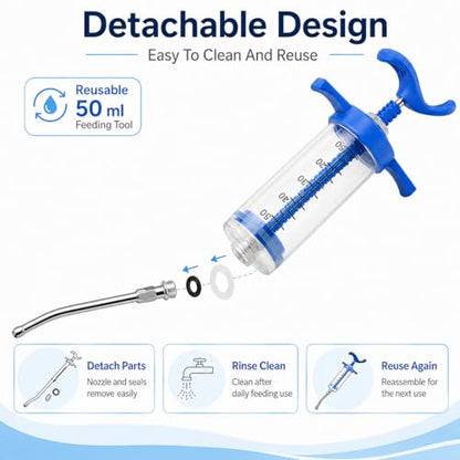 50ml Feeding Syringe with Metal Nozzle for Livestock & Pets 1 Pack