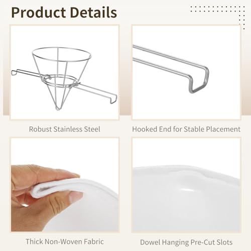 Cooking Oil Filter,Syrup Cone Filters Kit with 10 in Stainless Steel Cone Holder Fryer Strainer, 1 Thick Reusable Filter with Pre-Cut Slots and 24 Disposable Pre-Filters for Maple Sap Honey Milk