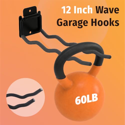 HUHOLE 4 Pack 12 Inch Wave Garage Hooks Wall Mount Hangers