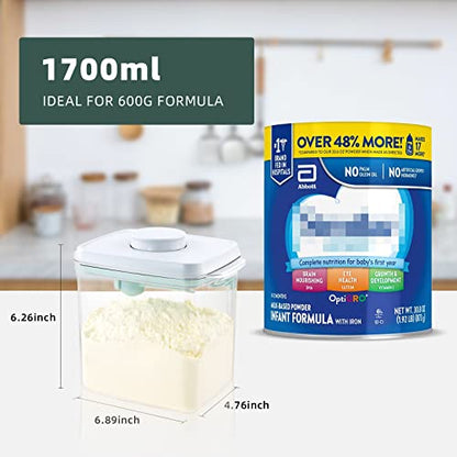 Baby Formula Container for Home, 2 Pack 1700ml Airtight Pop Top Dispensers | 21oz/600g Each with 5g Scoop, Scraper, Spoon Holder and Pop Top Lid for Nursery, Daycare, Twins and Nighttime Bottle Feeding - color: 2*21 oz - Clear