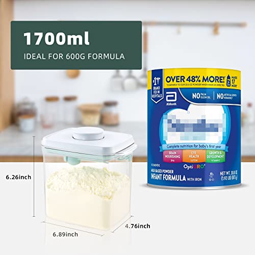 Formula Container, 1700ml Airtight Pop-Top Milk Powder Canister | BPA-free design holds up to 600g with a 5g scoop, scraper, clear body and wide mouth for organized daily bottle prep at home - color: 21 oz - Clear