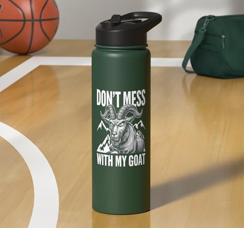 Don´t Mess With My Goat Cute Coat Pygmy Goat Farmer Stainless Steel Insulated Water Bottle - color: Dark Green