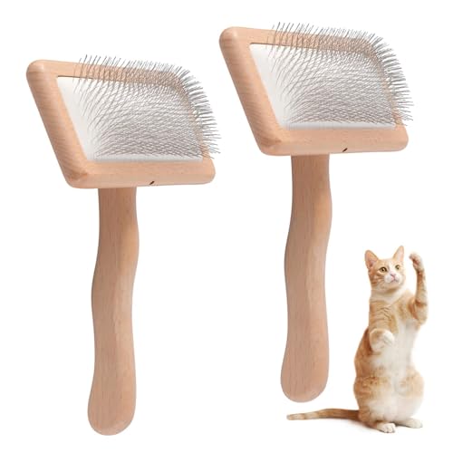2 Pcs Wool Carder Brush for Needle Felting,Wool Carding Brushes | 6.69" x 4.65" Wool Carding Brush with Wooden Handle, Hand Comb Yarn Brush for Craft Felt Project Grooming Supplies