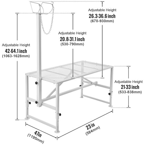 Happybuy Goat & Sheep Stand, 47x23 inch Livestock Stand, Metal with 21" to 33" Adjustable Height, Headpiece and Nose Loop, 500lbs Loading Weight, Perfect for Milking and Shearing, White