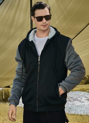 LBL Leading the Better Life Men's Pullover Winter Jackets Hooed Fleece Hoodies Sweatshirt Wool Warm Thick Coats - color: Black Gray, size: Medium
