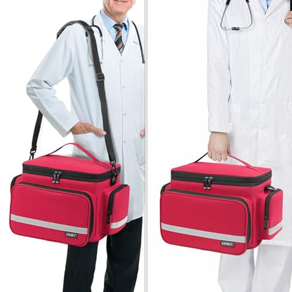 LEFOR·Z Small Medical Bag,First Aid Bag Empty,Home Health Nurse Bag with Detachable Divider,Medical Supplies Storage Tote for Nursing Student,Therapist,Doctors,Red(11.7x7.6x8inch) - style: Red-small
