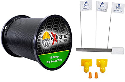Extreme Dog Fence 16 Gauge Wire 500 Ft | Complete DIY In-Ground System, Includes Transmitter, Collar, Wire & Flags, Waterproof Adjustable Collar