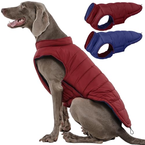 QBLEEV Reversible Dog Jacket, Windproof Dog Coat, Lightweight Puffer Vest - color: Date-Red, size: X-Large