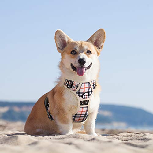 PoyPet Plaid Dog Harness Small, No Pull Vest with Front Clip & Neck Buckle - color: Checkered Beige, size: XS