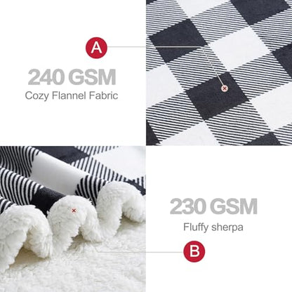 PU MEI Sherpa Fleece Throw Blanket 80" x 90" Reversible Plush Fluffy Large Big Blanket Lattice Flannel Blankets for All Season Use, Black and White - color: Black and White, size: 80"*90"