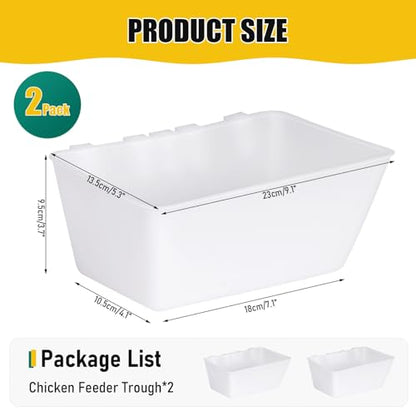 2 Pack Chicken Feeder Waterer 2.5 Quart Hanging Poultry Feeders Trough - color: White