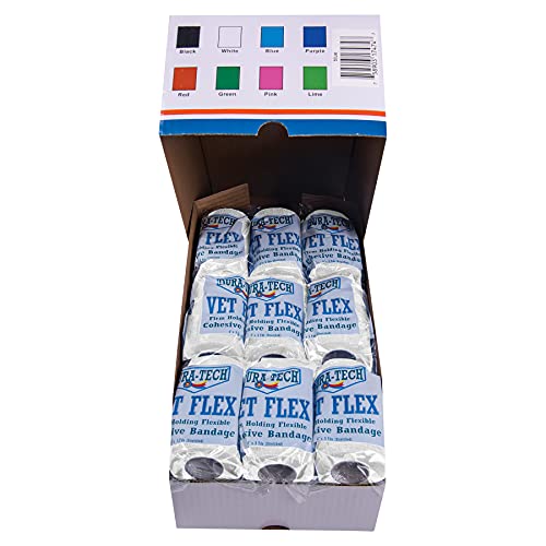 Dura-Tech Vet Flex White Bandage First Aid Wrap | for Horses, Dogs and Others | Self-Adhesive Cohesive Tape | 4” Wide and 5 Yards of Length | Package of 18 Rolls