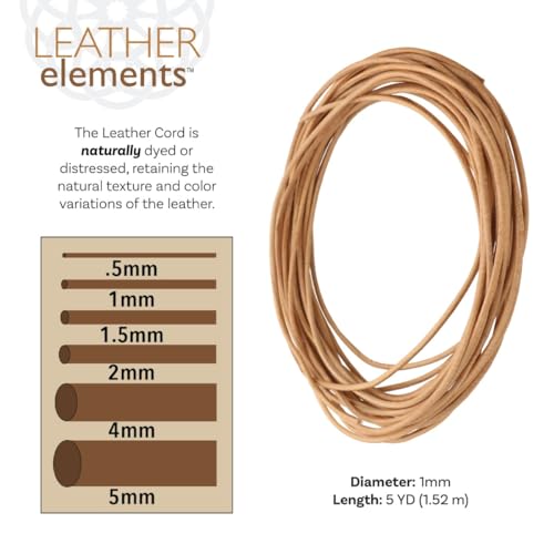 The Beadsmith Leather Cord – Natural – 1mm Spool – 5 Yards/4.5 Meters – Indian Leather Thong Ideal for Braiding, Beading, Necklaces, Fine Lacing, Hair Accessories & DIY Jewelry Making - size: 1mm, style: Natural – 5 Yards