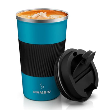MOMSIV 17oz Travel Coffee Mug, Insulated Coffee Cup with Leakproof Lid - color: B-Dark Blue-17oz