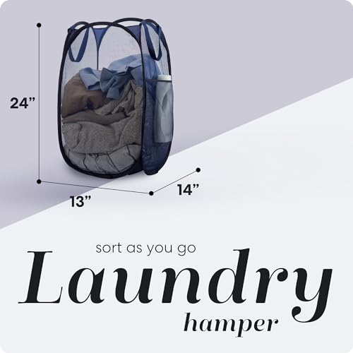Handy Laundry Collapsible Mesh Foldable Hamper 14" x 14' x 24" Navy Blue - color: Blue, 1-PACK